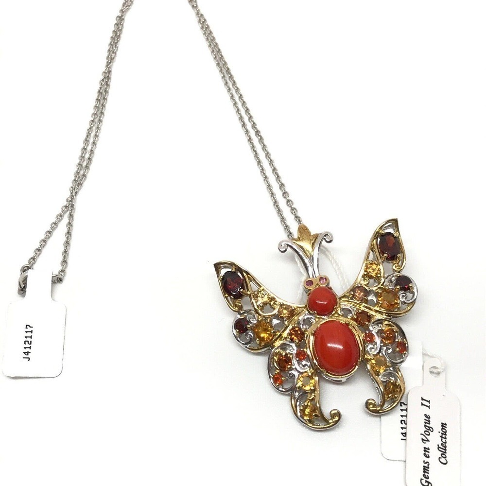 Michael Valitutti 925 Sterling Silver Coral Garnet Citrine Butterfly Necklace